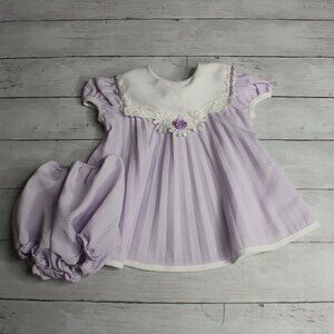 Vintage Youngland Gingham Dress Bloomers Set Baby Girl's Size 6-9 Months Purple